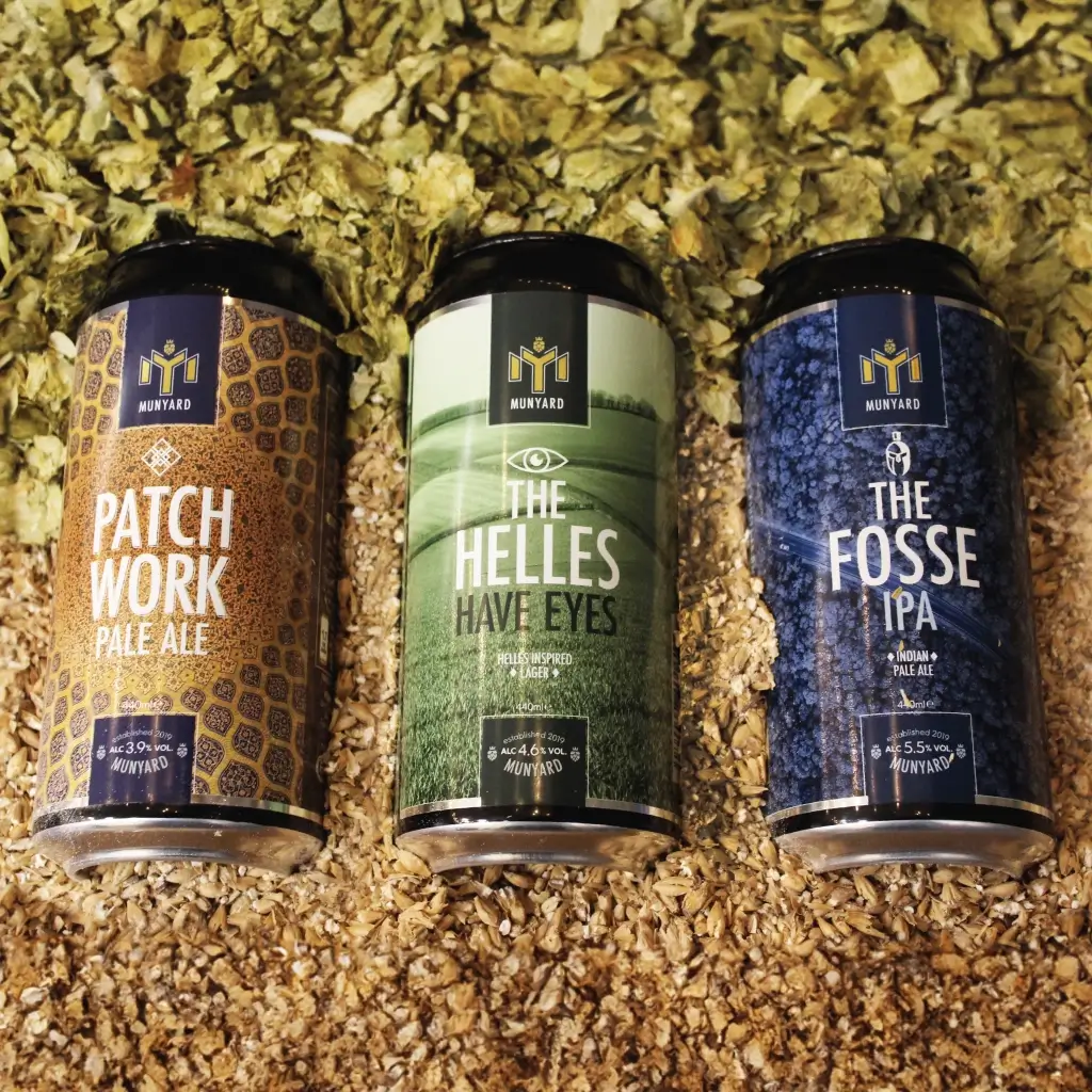 Munyard 12 Pack Cans Mixed Case - Patch Work pale ale, The Helles Have Eyes lager and The Fosse IPA